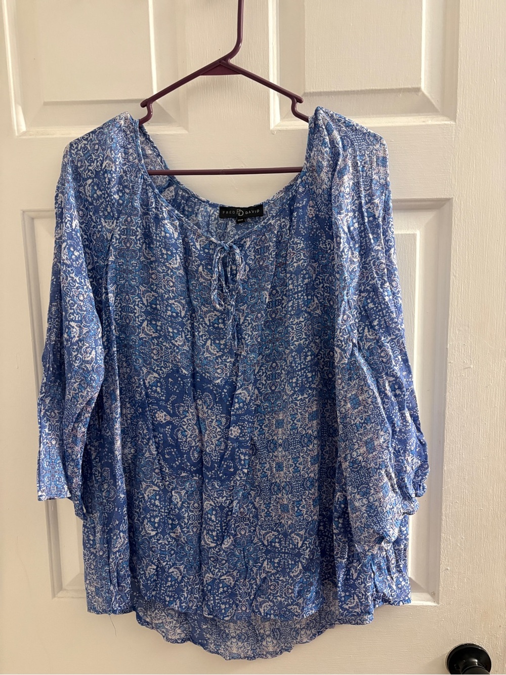 Fred David Blue Paisley Peasant Blouse